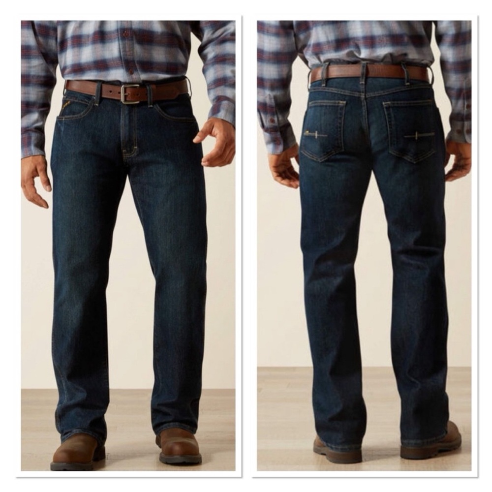 Ariat Rebar M5 Straight Leg Jeans Raw Hem Med/Dark Blue Sz 40x32